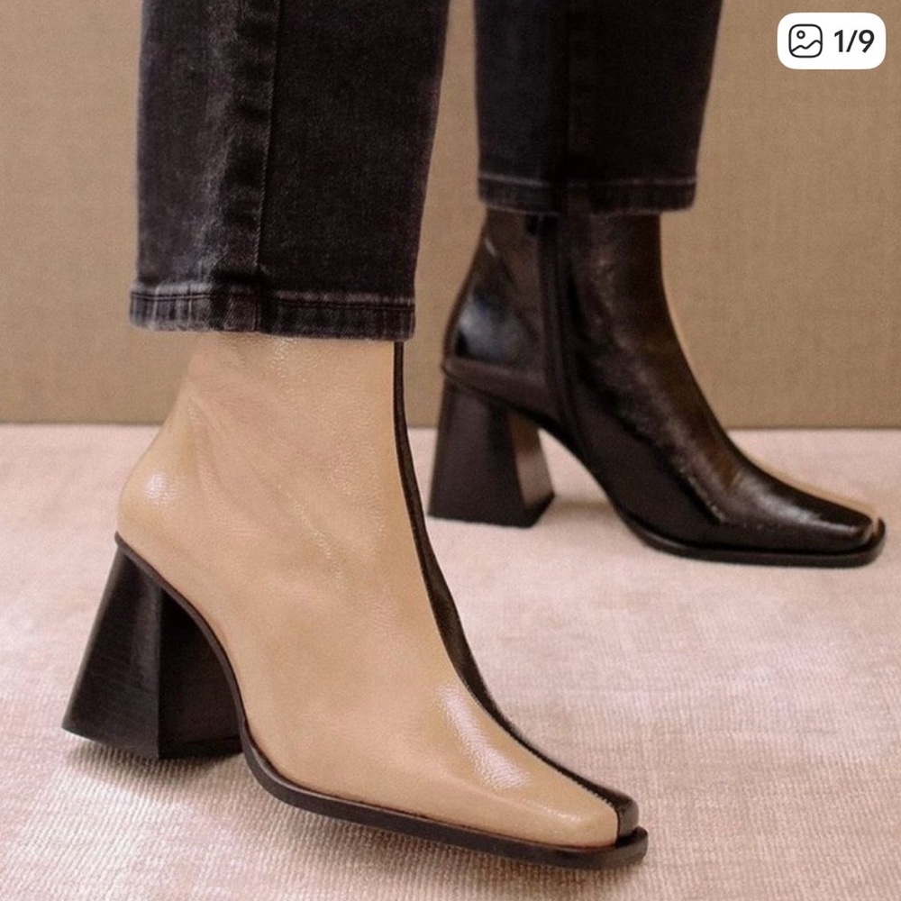 ALOHAS Black and Cream Ankle Boots